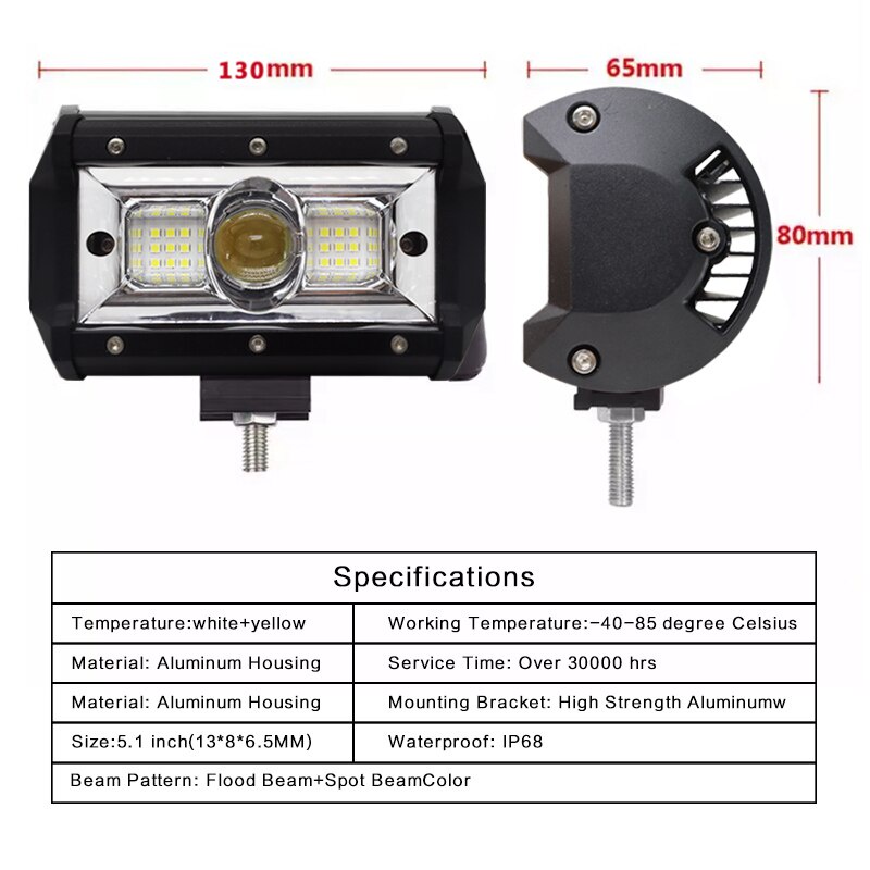 12v-24v/2pcs Lampu Kerja Led Super Terang 5 105w Untuk Mobil Jeep Truk Suv Atv Traktor Kapal Motor putih + cahaya kuning mode dua warna