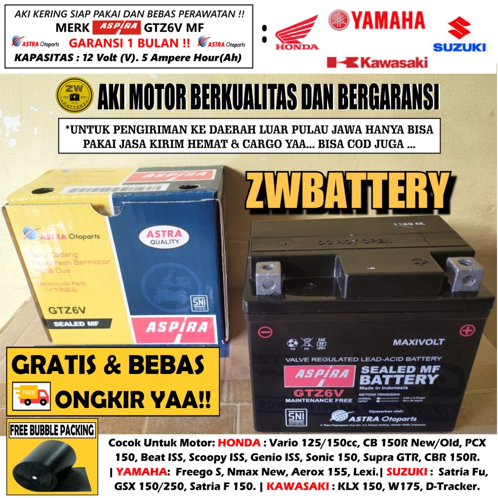 AKI MOTOR SATRIA FU 150, KLX 150, NMAX NEW, AEROX NEW 155 GTZ6V ASPIRA ASTRA MF