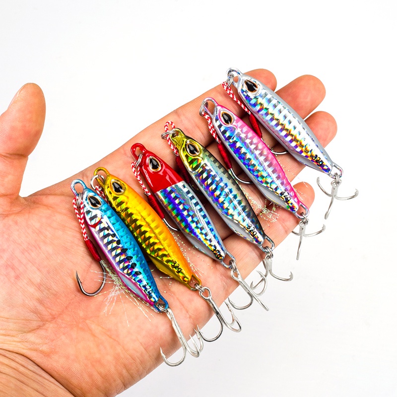 1pcs 3D Eyes Fishing Lure 16g/32g Lure Untuk Alat Pancing Tenggelam Memancing Aksesoris Treble Hook 6warna Casting Umpan Cincin Pancing Ganda Slow Jigging Lure Set