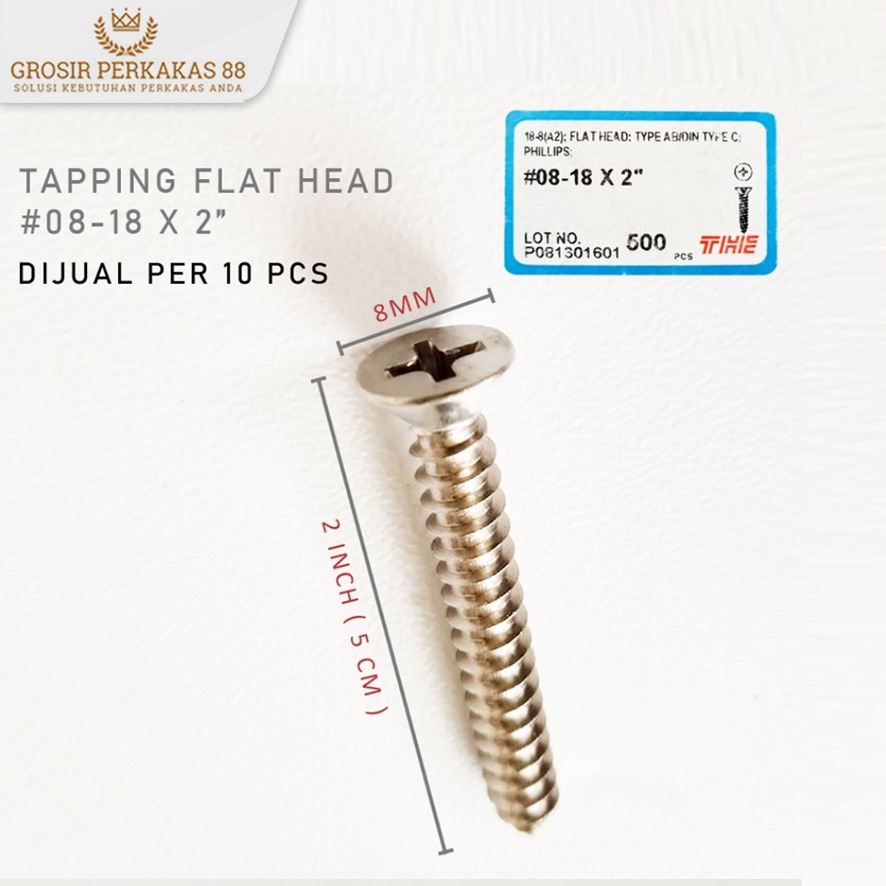 Sekrup Stainless Skrup Kayu Aluminium Flat Head Tapping