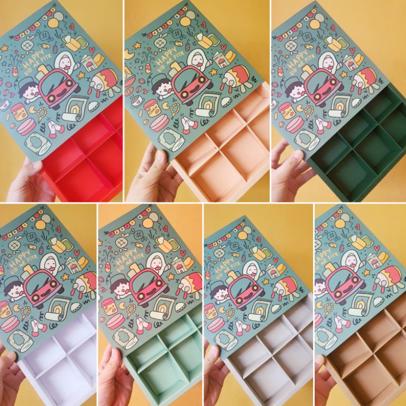 

Dus Idul Fitri Sekat 9 uk. 7.3x7.3x4.5 cm " HAPPY EID " ( 1 pack isi 5 pcs dus & Kartu Ucapan )