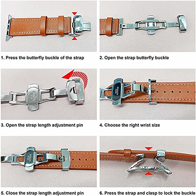 Strap Buckle Apple Watch 1 2 3 4 5 6 7 8 9 SE Ultra 2022 2 2023 Leather iWatch Band 38mm 40mm 41mm 42mm 44mm 45mm 49mm Tali Smartwatch Butterfly Clasp