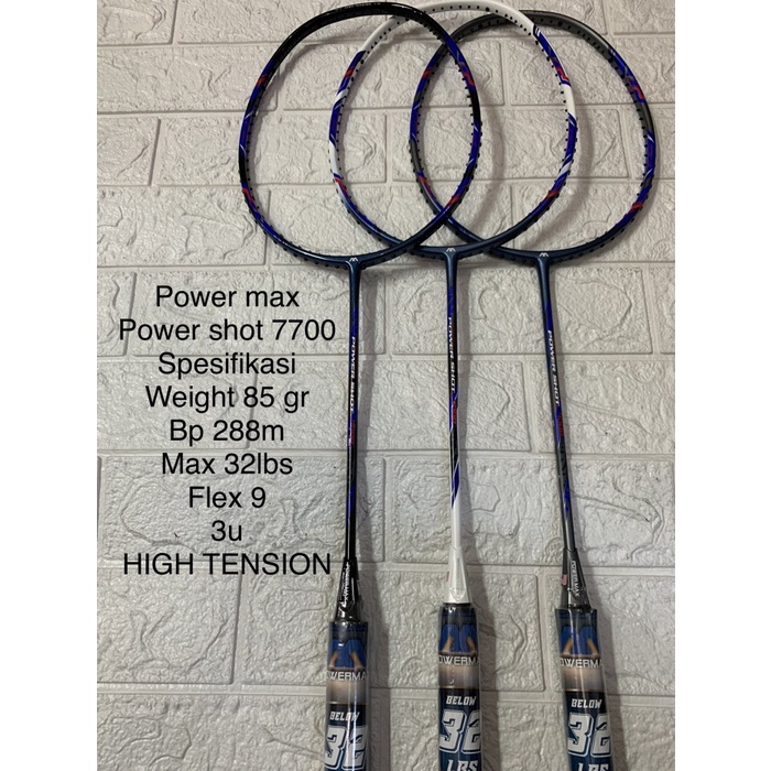Raket Raket Badminton Power Max Power Shot 7700 High Tension Kuat 32Lbs Ori
