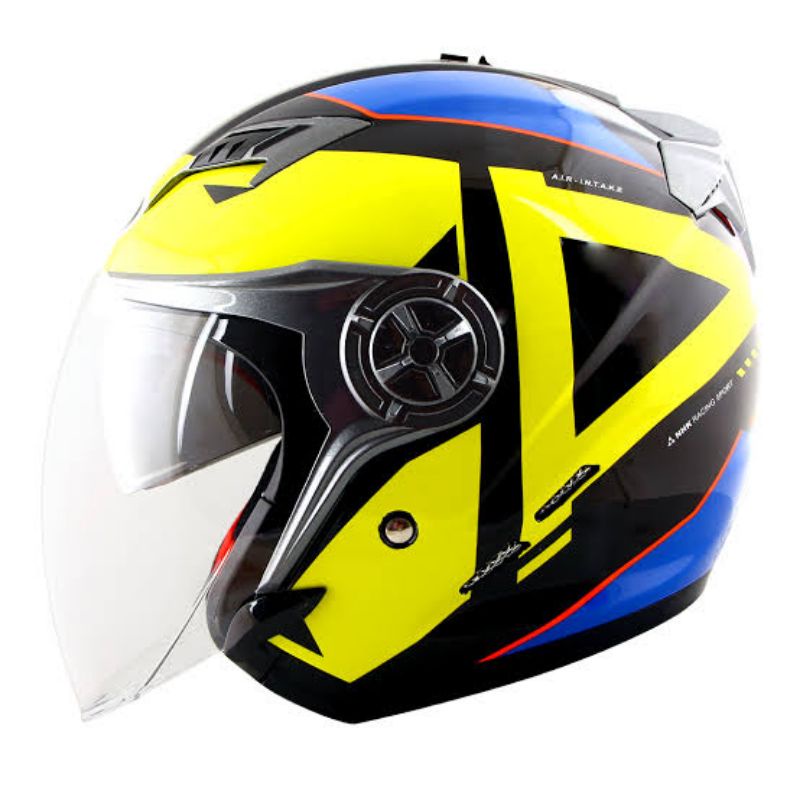 NHK GLADIATOR GRANDE ORIGINAL DOUBLE VISOR | BLACK YELLOW | HELM HALF FACE ORI SNI DOT WARNA DOFF & 