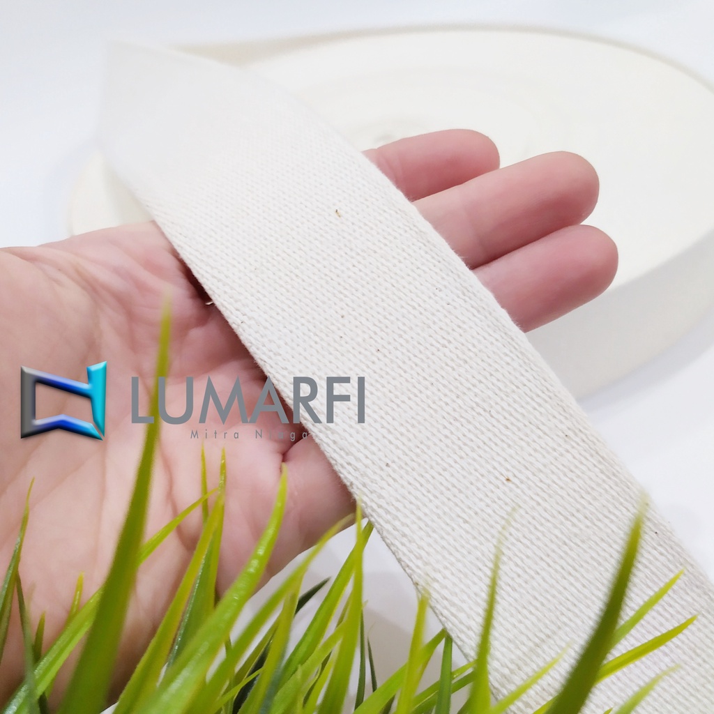 Tali Webbing Cotton Tali Bisban Cotton Tas 2,5 cm dan 3,8 cm Putih Tulang BW Natural [METERAN]