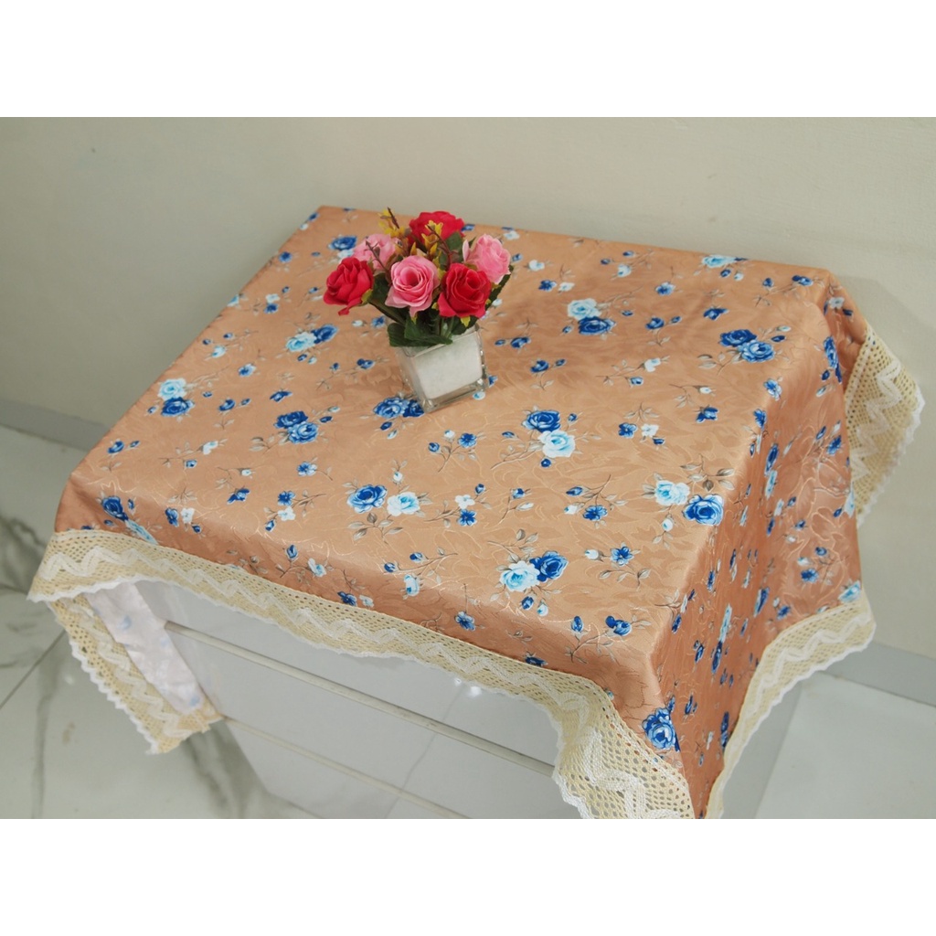 Taplak Meja Tamu Hias Persegi Panjang / Taplak Meja Bunga Krem/ Taplak Meja Kaca Ruang Tamu / Taplak