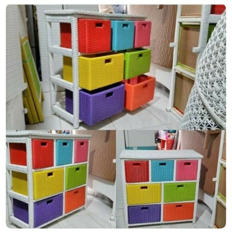 (Redy Stok) Lemari Laci 7 Atas Rotan Sintetis