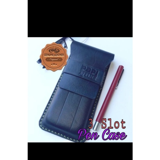 

Tempat Pensil Ballpoint Pen case kulit Asli Leather pen case 3 slot pulpen