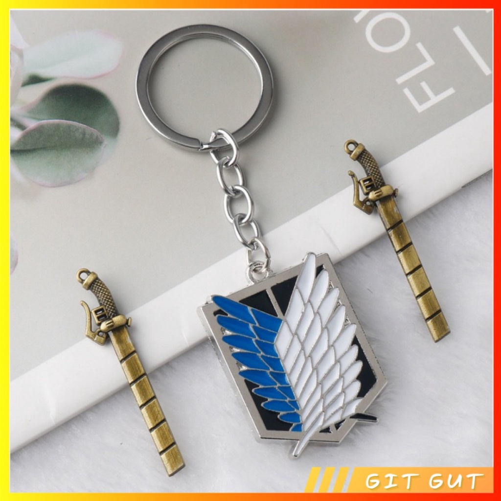 Keychain Gantungan Kunci Attack on Titan Logo Symbol Detachable Sword