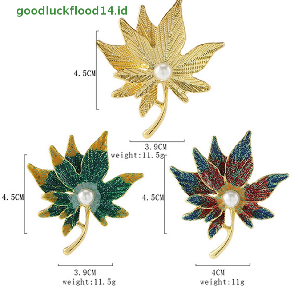 [GOOGFOUR] Pin Bros Daun Maple Kristal Warna-Warni Dengan Mutiara Palsu Wanita Lencana Kerah Pin [TOP]