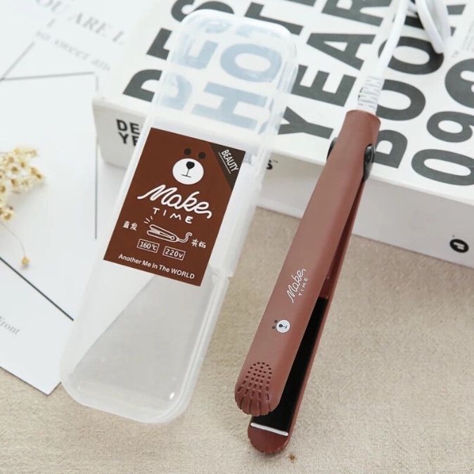 Catokan Mini Alat Catok Rambut Mini 2in1 Set Lurus dan Keriting Make Time Karakter-Coklat