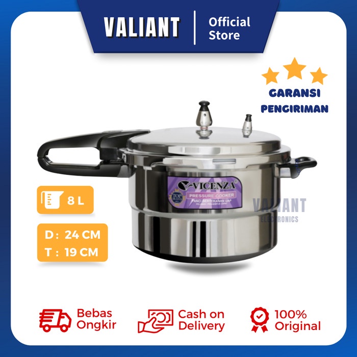 Presto Vicenza Pressure Cooker Panci Presto 24 Cm V324 [8 Liter Gagang Hitam]