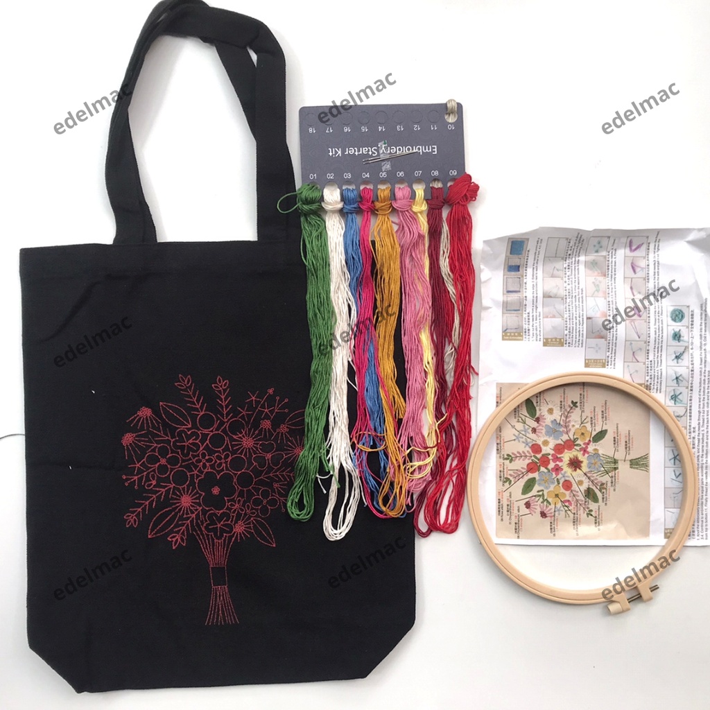 Embroidery Sulam Tas Bahu Canvas Tote Bag Kit Cross Stitch Bordir Handmade material handicraft DIY