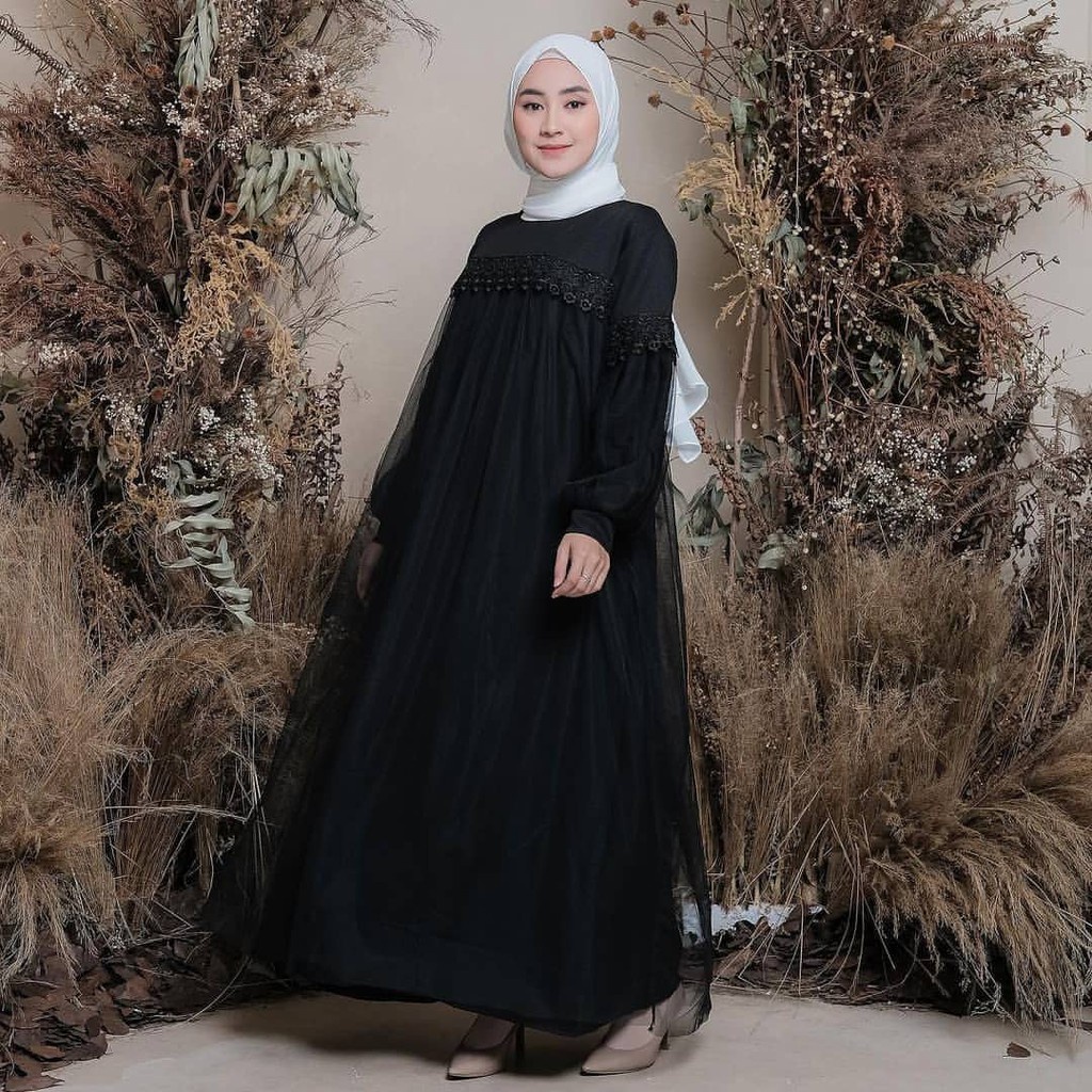 Dress Layer / Gamis Tile Lebaran Kondangan Hitam Kasual Mewah Kekinian Elegan Terbaru 2023