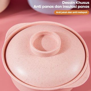 Sgmshop Bowl Jerami Mangkok Tutup 2in1 Dan Sendok Gandum Tahan Panas BPA Free Mangkuk Sayur Baskom Mangkok Sup Serat Jerami ​Gandum