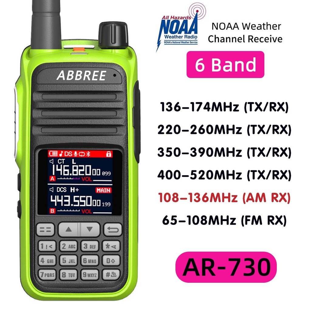 ABBREE AR-730 UHF VHF Full Band Walkie Talkie 108-520MHz Wireless Copy Frequency