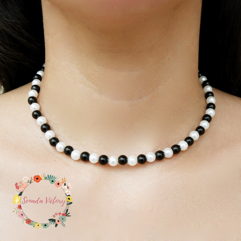 Senada Victory Kalung Choker Perl Mutiara Hitam Putih SVK00015