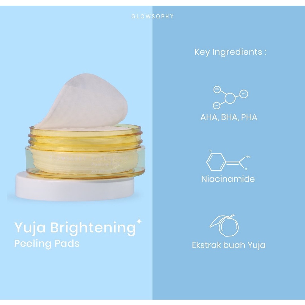 READY! GLOWSOPHY Yuja Brightening Peeling Pads 70ml - Eksfoliasi Sel Kulit Mati dan Menghaluskan Kulit Wajah with AHA BHA PHA