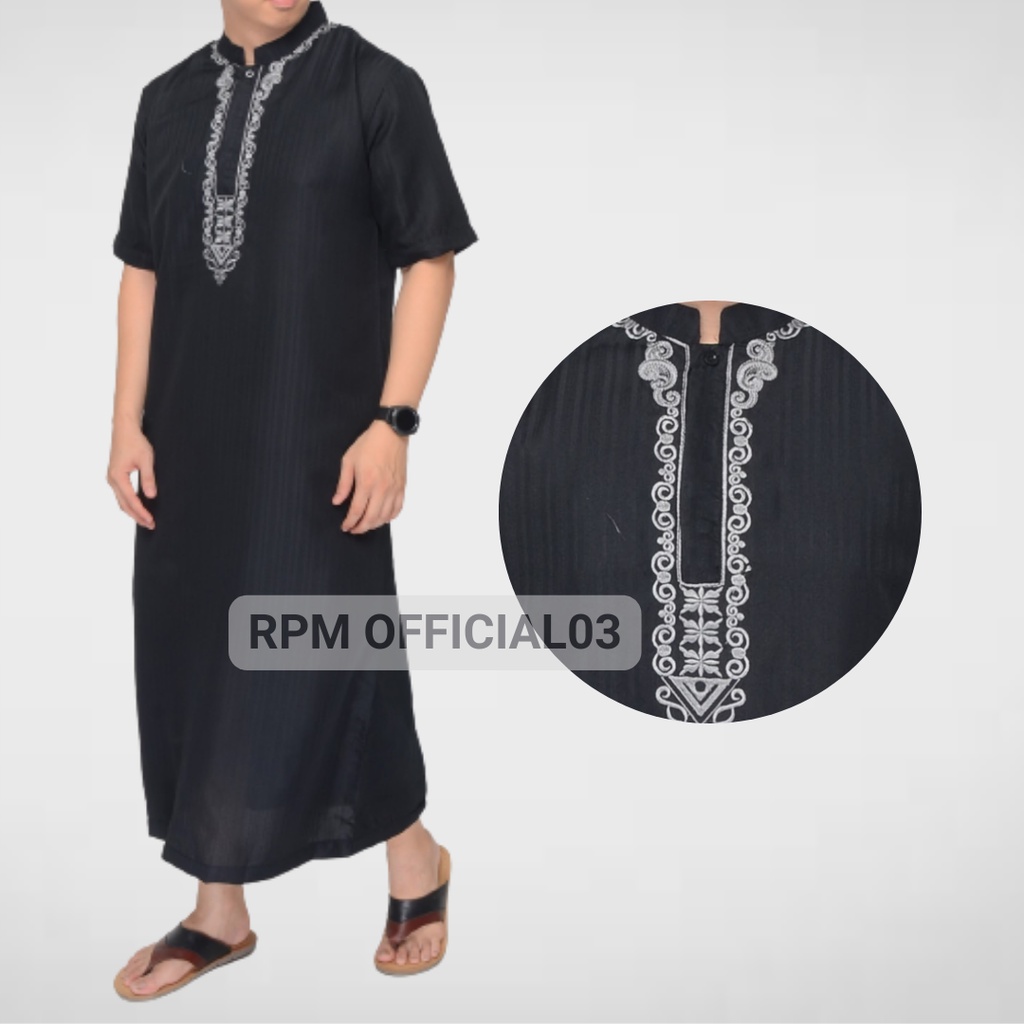Baju Koko Jubah Pria Muslim Gamis Premium Laki Original Branded Lengan Pendek Hitam Elegan Mewah Mod