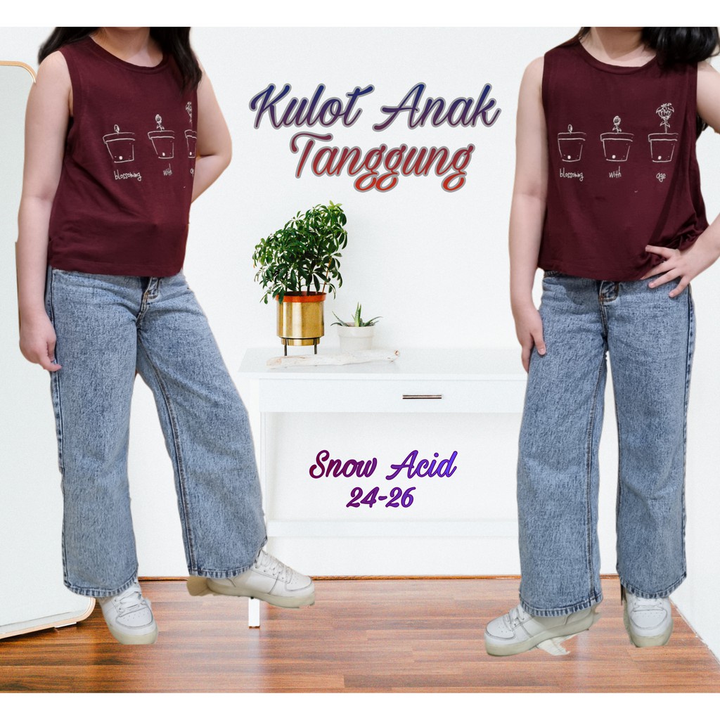 Celana Kulot Higwaist Jeans Anak Tanggung Celana Panjang Boyfriend Jeans Anak Tanggung Cewek Perempuan Snow Wash 24-26 Bisa COD