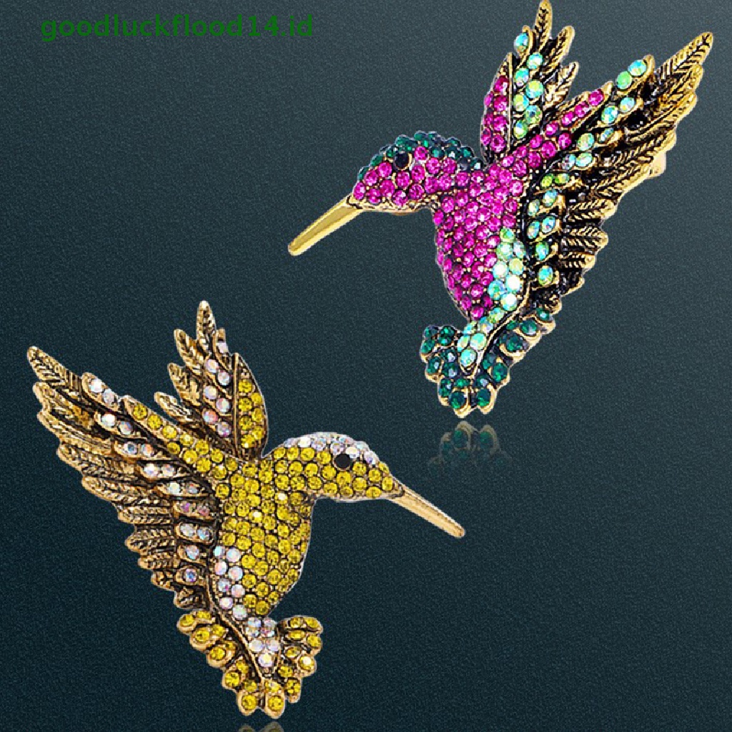 [GOOGFOUR] 1 Pc Hidup Hummingbird Bros Pin Kristal Berlian Imitasi Hewan Burung Aksesori  [Atasan]