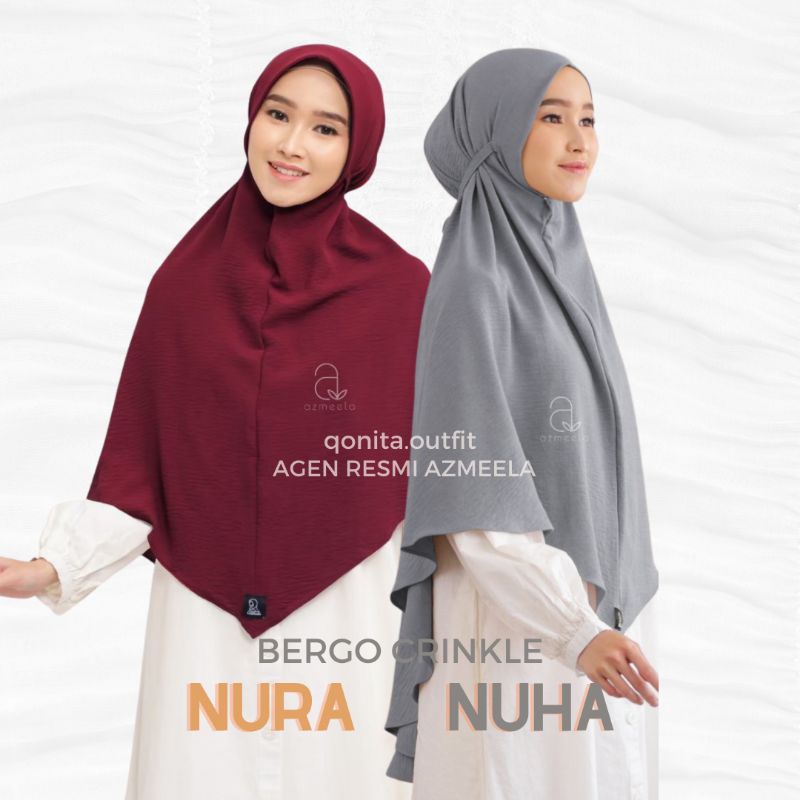 Nura Nuha Azmeela Jilbab Instan Bergo Crinkle Airflow Premium Pad Non Pad Tali Syari