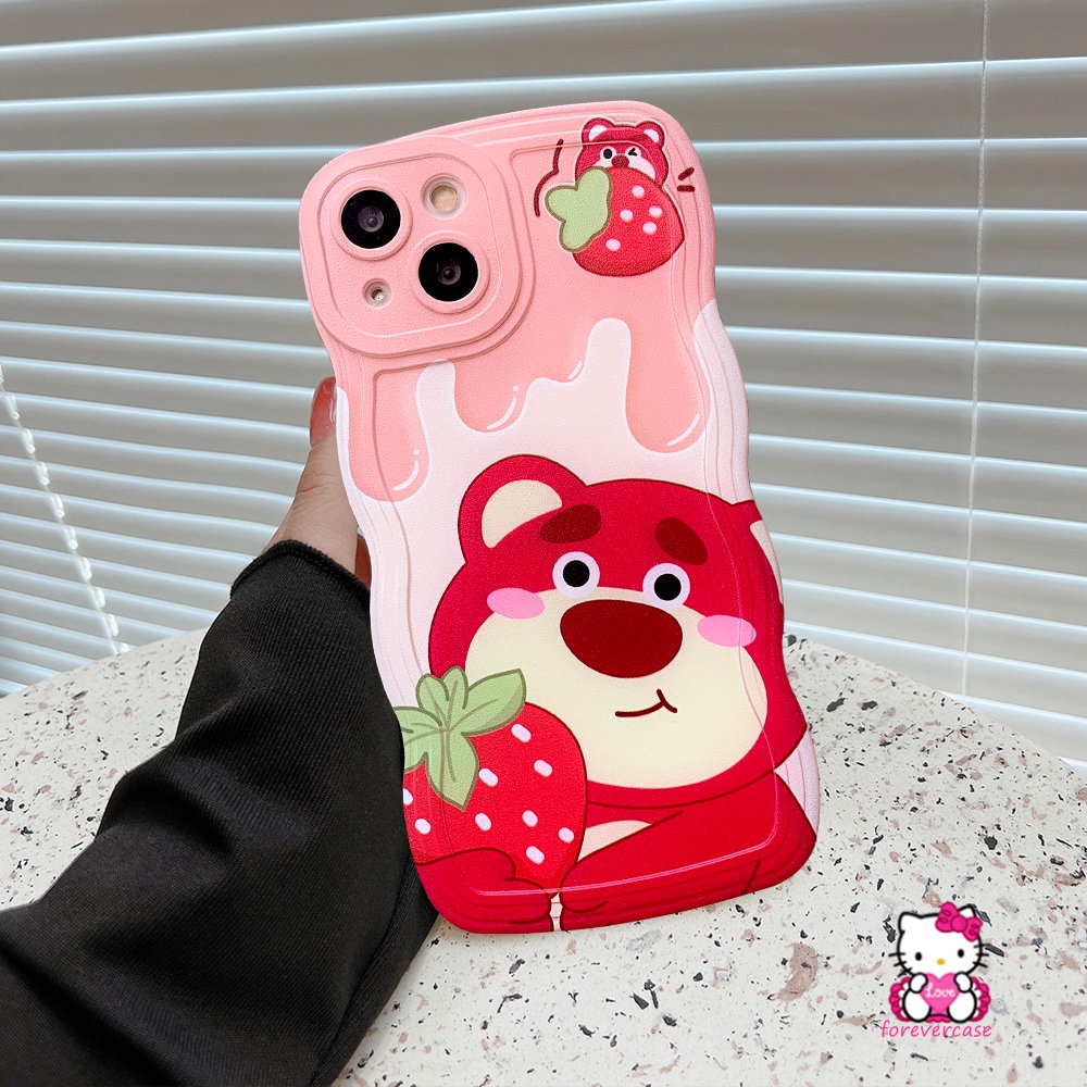 IPHONE Case Kompatibel Untuk Iphone11 13 12 14 Pro Max 7Plus XR X XS Max 6s 14 7 8 6 Plus SE 2020 Kartun Lucu Manyo Strawberry Bear Winnie The Pooh Lembut Tpu Wavy Edge Cover