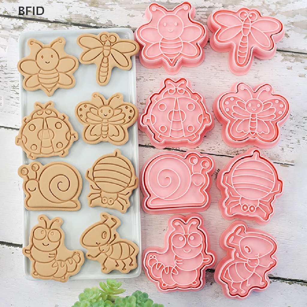 [BFID] 8 Pcs/set Hewan Hutan Gajah Singa 3D Kartun Cookie Cetakan Biskuit Cutter Perangko Lebah Kupu-Kupu DIY Fondant Plunger Alat Kue Dapur Baking Pastry Bakeware Perlengkapan [ID]