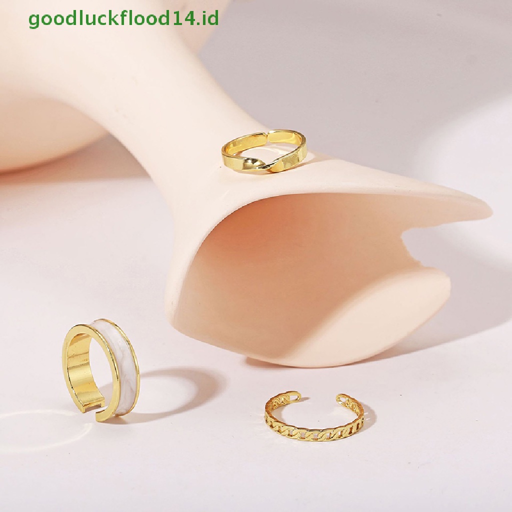 [GOOGFOUR] 3pcs/set Enamel Jantung Cincin Korea Fashion Mutiara Cincin Untuk Wanita Geometris Tidak Teratur Bentuk Rantai Pembukaan Cincin Set Buku Jari Perhiasan [TOP]