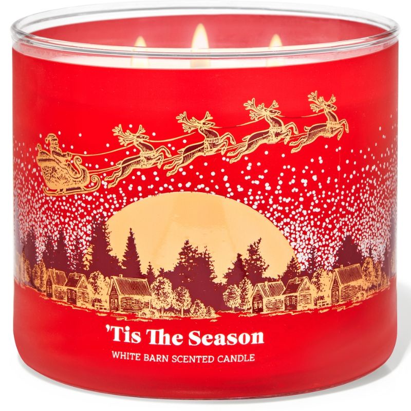 BATH AND BODY WORKS BBW TIS THE SEASON 3 WICK SCENTED CANDLE MADE WITH ESSENTIAL OILS 411 G