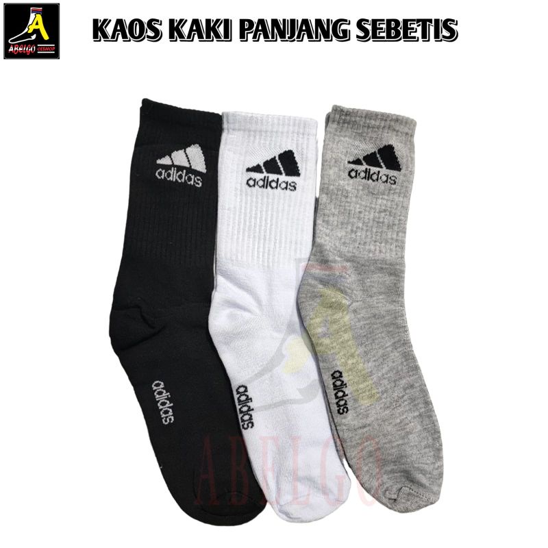 Kaos kaki sport Adidas panjang sebetis bahan PE lembut elastis/kaos kaki sport Adidas panjang sebetis/Adidas pe sebetis