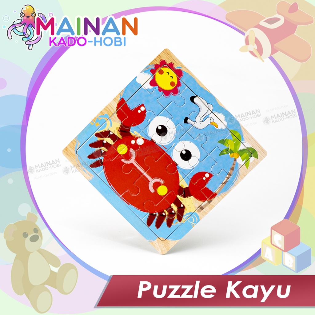 MAINAN EDUKASI ANAK PUZZLE KAYU HEWAN LAUT SEA ANIMAL CRAB KEPITING