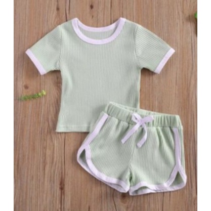 ZASKIYA - SET ANAK MIYAKI / SETELAN ANAK RINGER TEE POLOS RIB USIA 1-3 THN