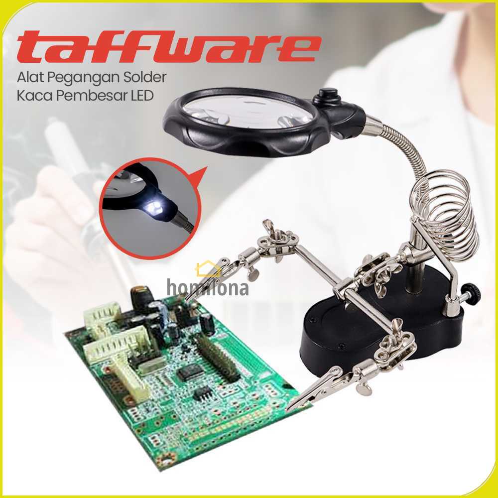 Taffware Alat Pegangan Solder Helping Hand Kaca Pembesar LED - TE-801