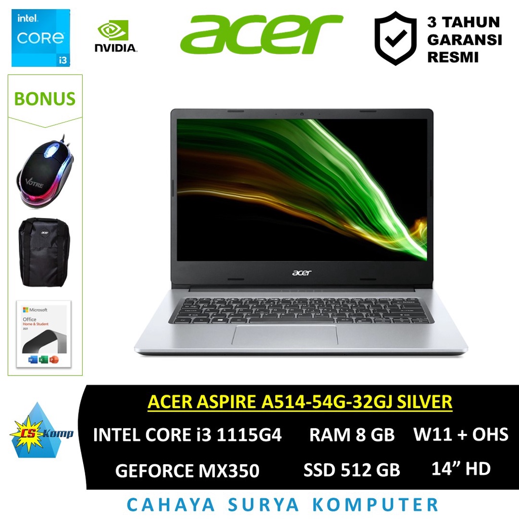 Jual ACER ASPIRE A514-54G-32GJ Silver I3-1115G4 MX350 RAM 8GB SSD 512GB ...