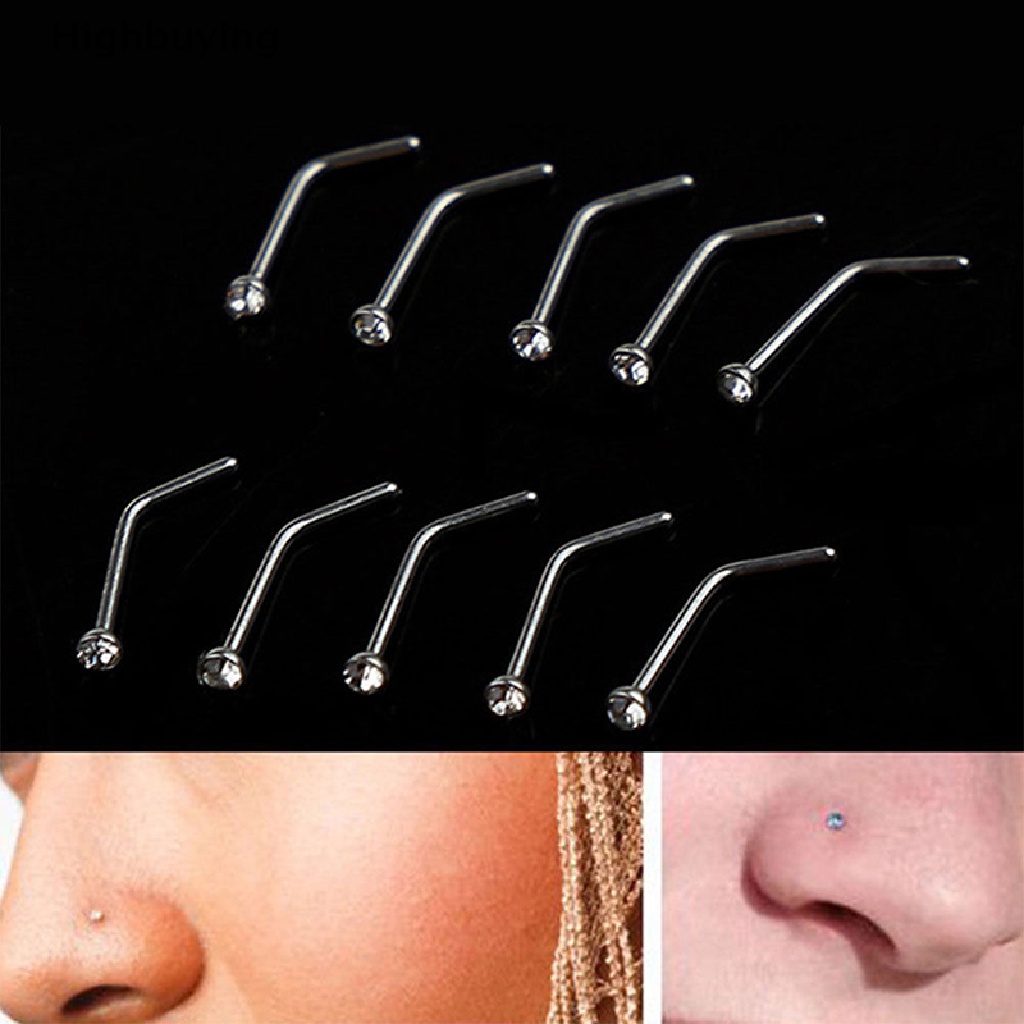 Hbid 10Pcs Berlian Imitasi Stainless Steel Sekrup Hidung Hoop Cincin Stud Perhiasan Tubuh Glory