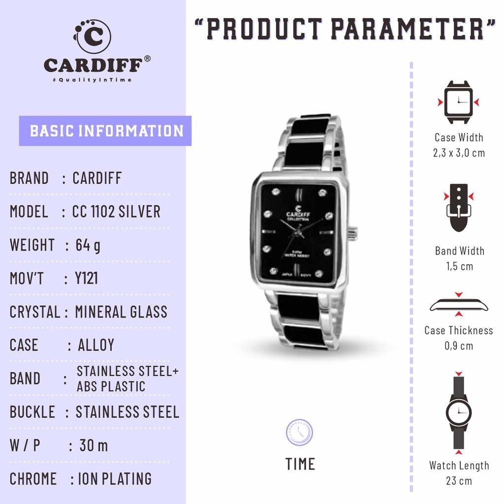 CARDIFF CC 1102 Jam Tangan Rantai Cewek Kasual Water Resist