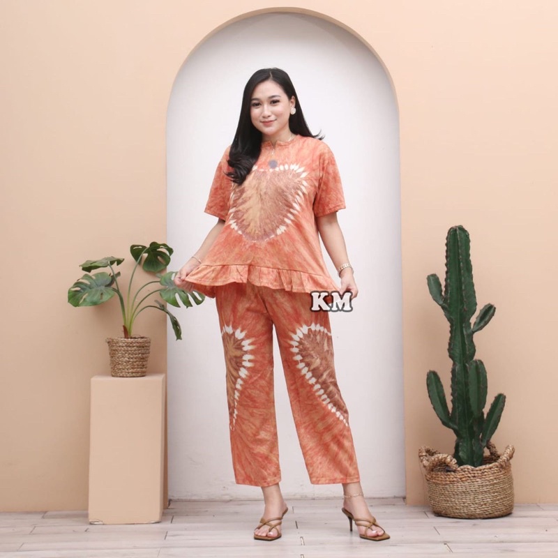 SETELAN WANITA CELANA PANJANG REMPEL BUSUI FRIENDLY MOTIF LOVE TIE DYE JUMPUTA SETELAN CP KAOS ONE SET BUSUI BAHAN KAOS