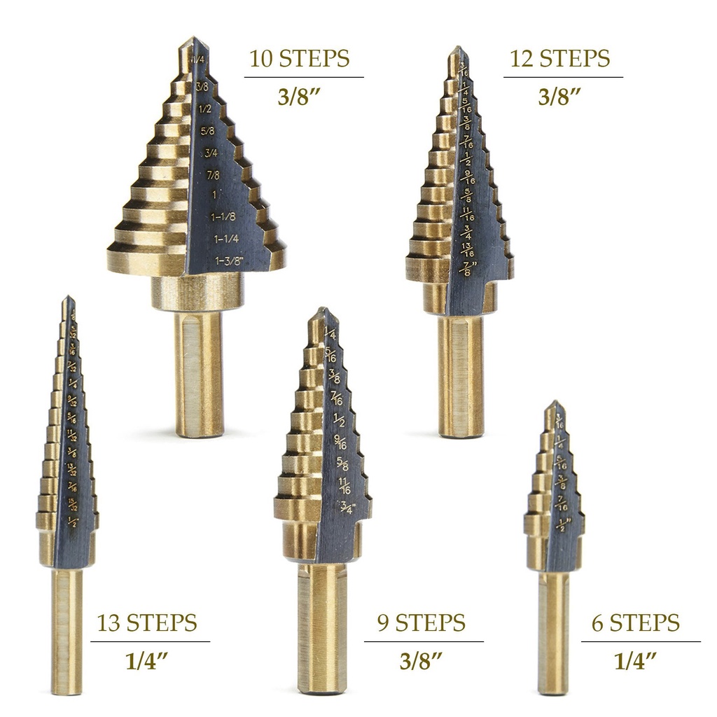 Mata Bor Pagoda Set 5pcs Box Besi Titanium HSS Mult Step Cone Drill