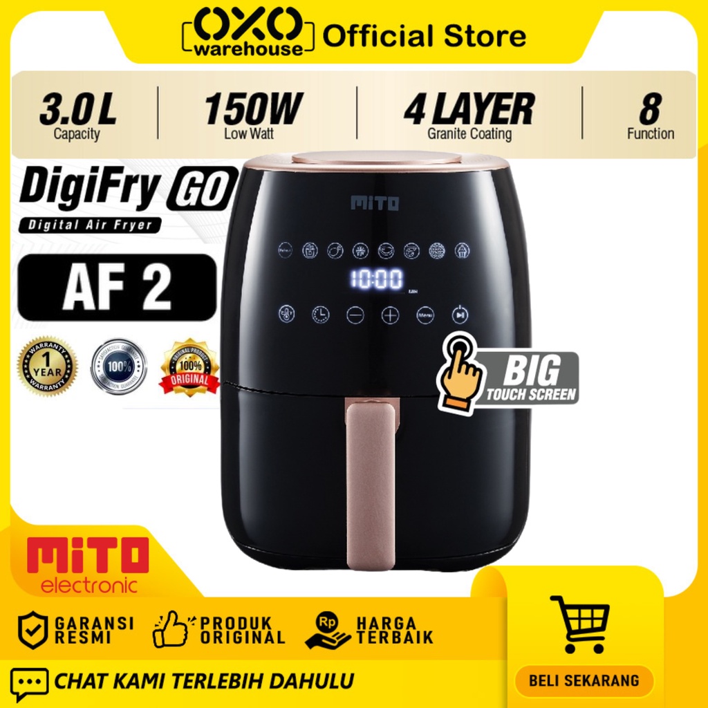 MITO Air Fryer Estatik AF2 3 Liter 150 W Tanpa Minyak Hemat Liatrik Low Watt Garansi Resmi A F2