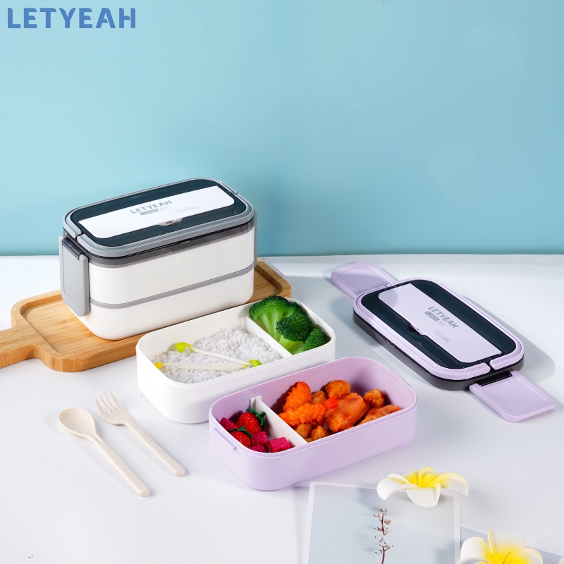 letyeah Lunch box 2 susun anti tumpah /1600ml tempat makan 2 tingkat/kotak makan bpa free