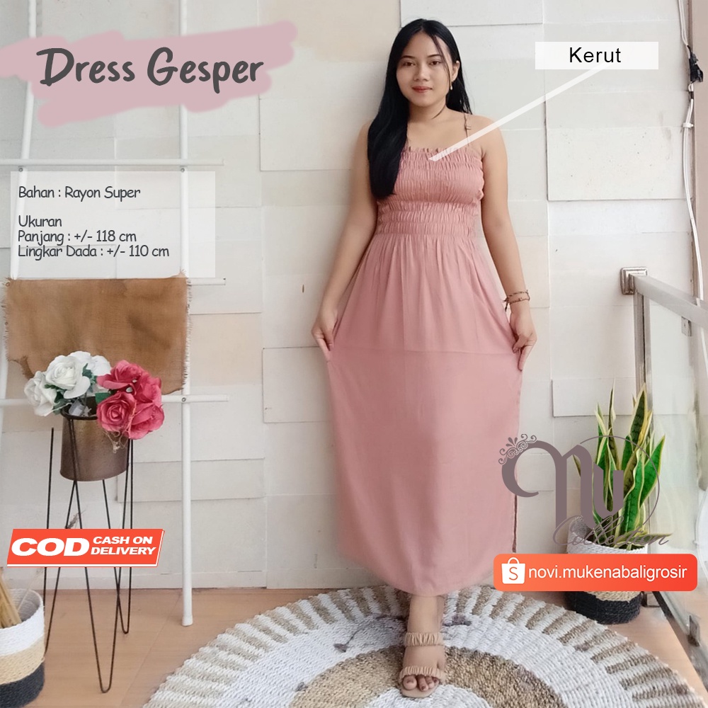 DRESS KERUT PANJANG TALI GESPER POLOS