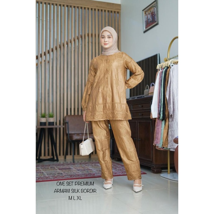 Stelan celana terbaru kekinian ori kamari katun armani silk bordir premium / Set wanita terbaru kama