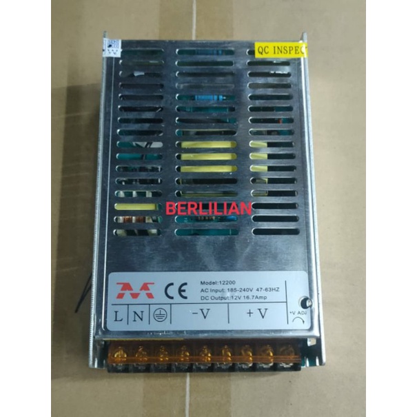 Power Supply DC 12V 16.7A input AC 185-240V merek M