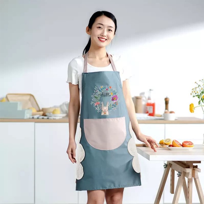 Celmek Dapur Celemek Kain Appron Masak Anti Air Anti Minyak Dengan Kantong dan Lap Tangan Bahan Polyester