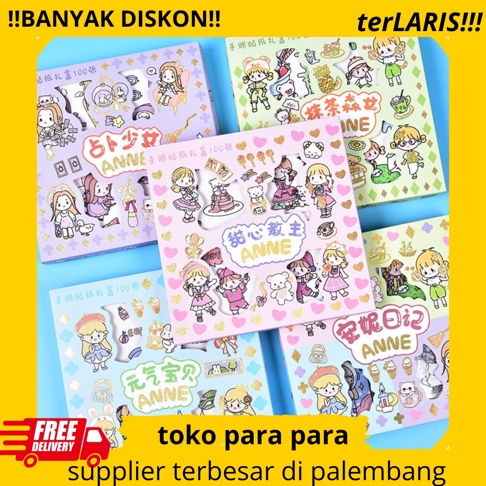 

100 Lembar Stiker Motif Kartun Korea Box PVC Anti Air Sticker Decorasi