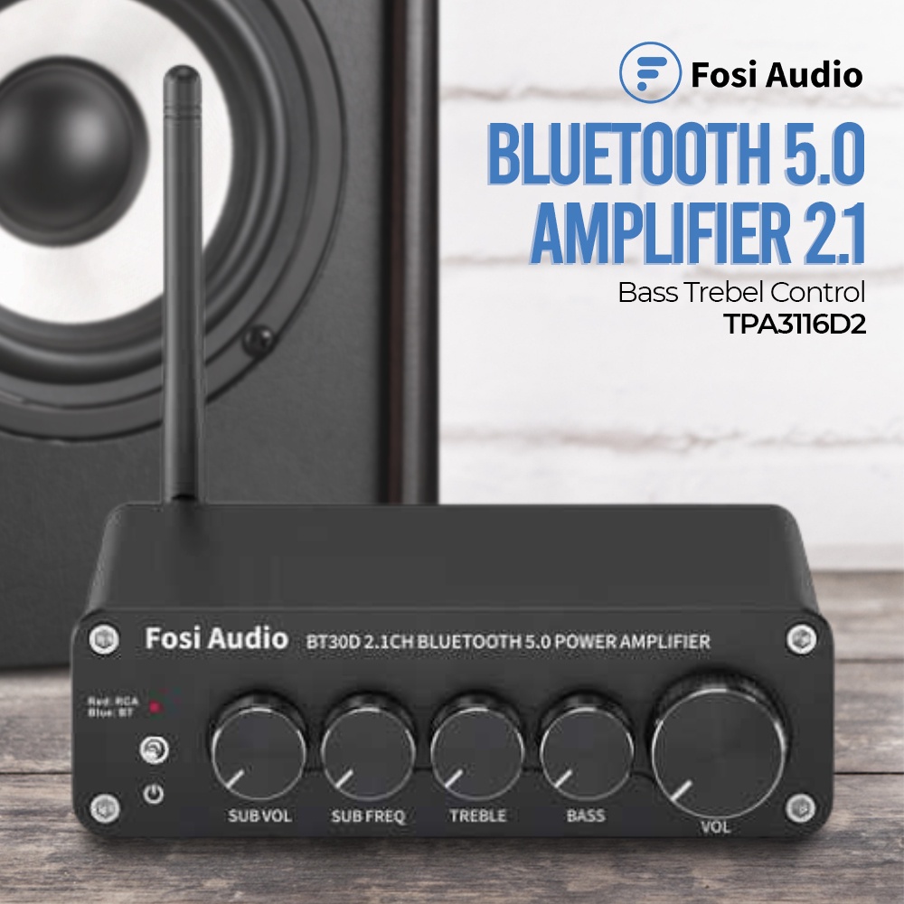 Fosi Audio Bluetooth 5.0 Amplifier 2.1 with Bass and Treble Control - BT30D - Black