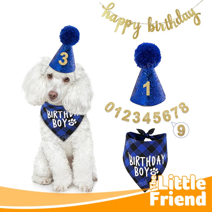 Topi Bib Scarf Aksesoris Pet Birthday Dekorasi Hewan Anjing Kucing Set