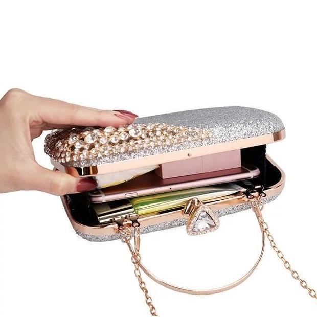 JT12102 BQ3185 Black,Gold,Silver Tas Pesta Wanita Elegan Import