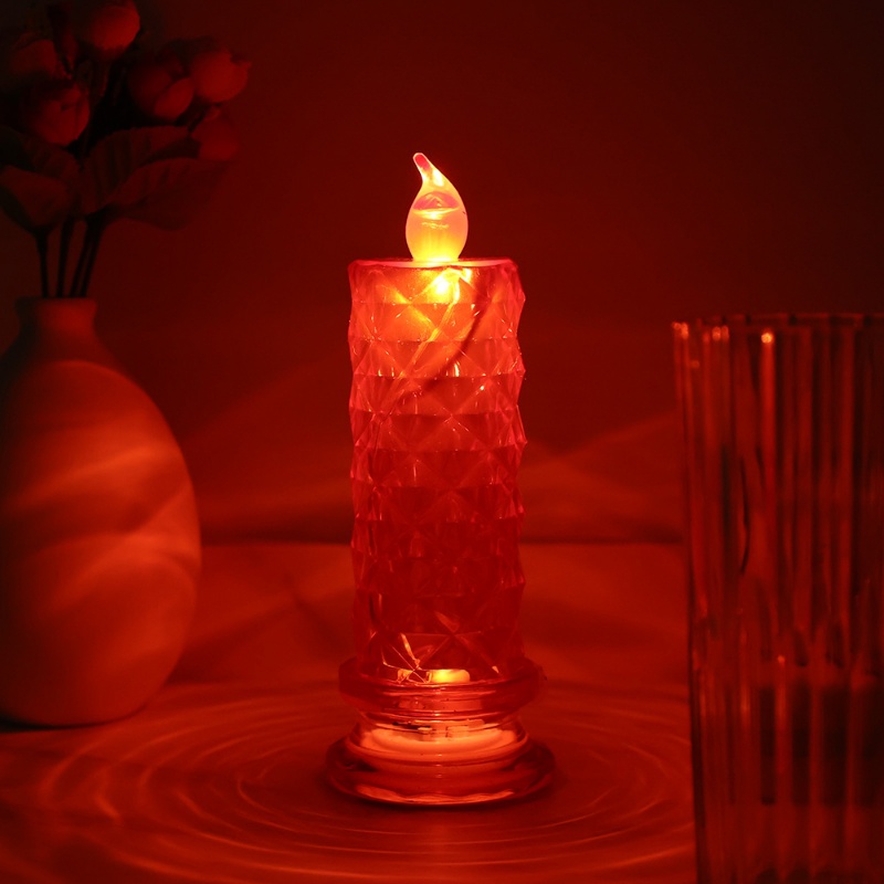 Lampu Lilin Akrilik Elektronik LED/Lampu Lilin Refraksi Motif Mawar Untuk Dekorasi Ruang Tamu Rumah Tangga